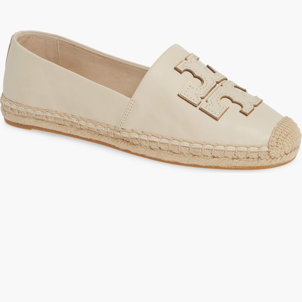 Tory Burch Beige Leather Espadrille with Logo Accent